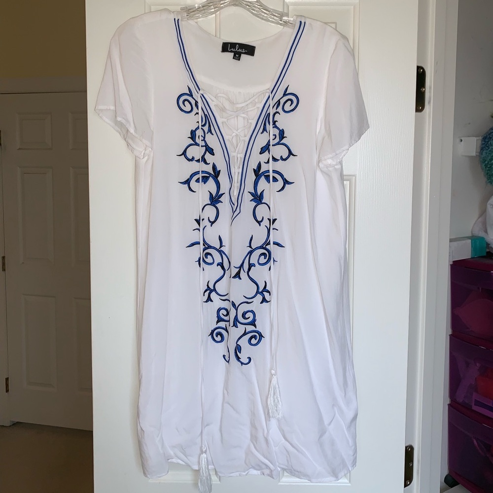 Lulus White Lace Front Dress w/ Embroidery